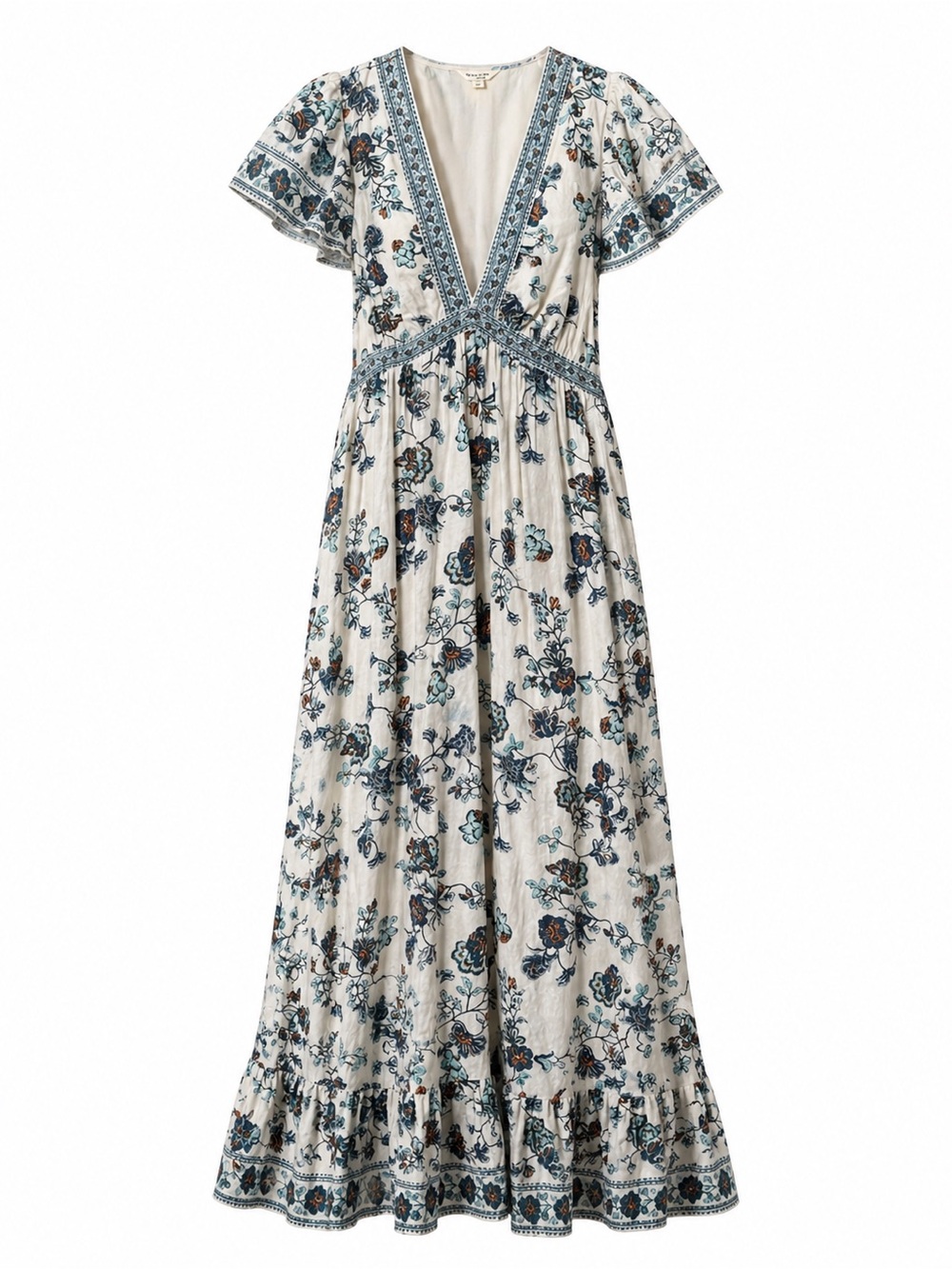 Max Studio Ivory Maxi Dress with Blue Floral Print w/Lining
